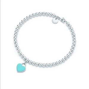 Teal Heart Sterling Silver Bead Bracelet
